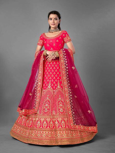 Myra Pink Heavy Embroidered Satin Bridal Lehenga | Grab2Buy