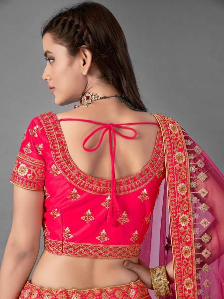 Myra Pink Heavy Embroidered Satin Bridal Lehenga | Grab2Buy