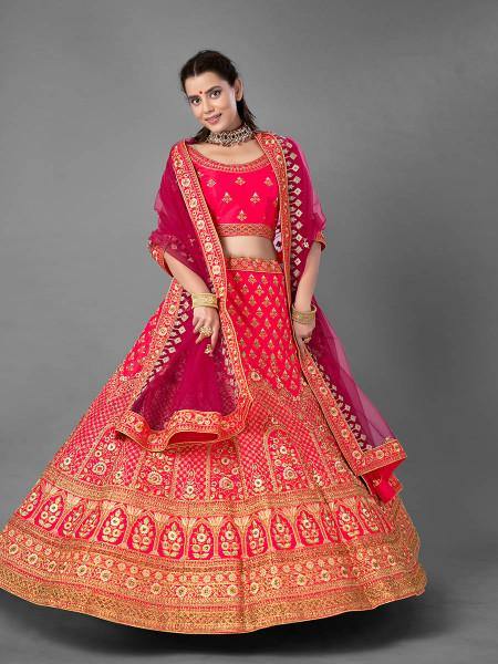 Myra Pink Heavy Embroidered Satin Bridal Lehenga | Grab2Buy