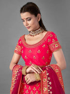 Myra Pink Heavy Embroidered Satin Bridal Lehenga | Grab2Buy