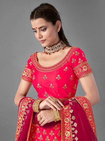 Myra Pink Heavy Embroidered Satin Bridal Lehenga | Grab2Buy