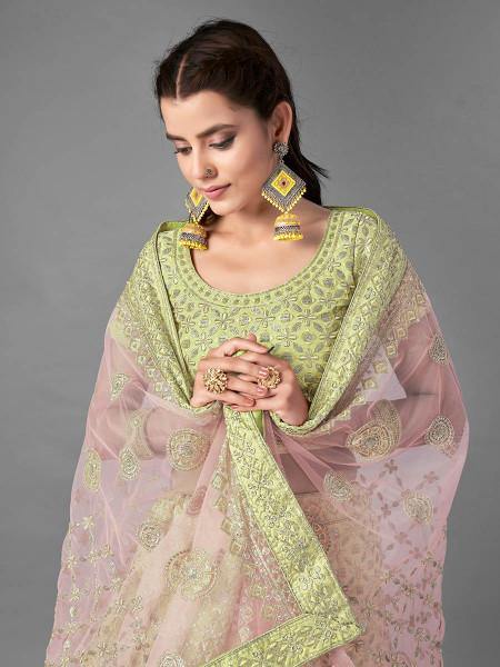 Myra Pista Heavy Embroidered Art Silk Bridal Lehenga | Grab2Buy