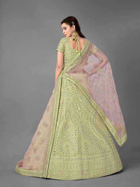 Myra Pista Heavy Embroidered Art Silk Bridal Lehenga | Grab2Buy