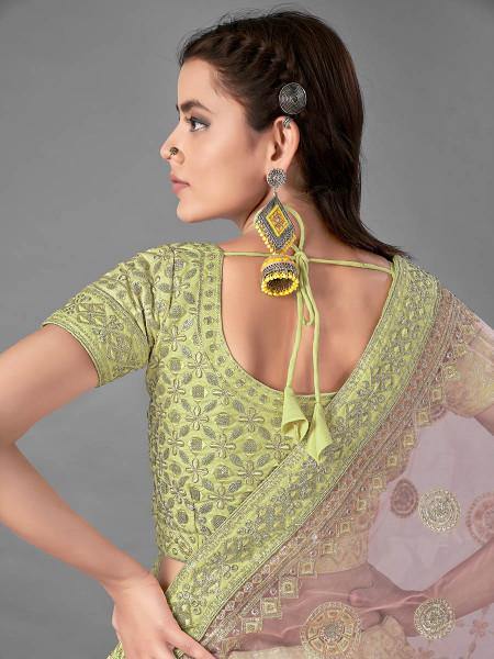 Myra Pista Heavy Embroidered Art Silk Bridal Lehenga | Grab2Buy