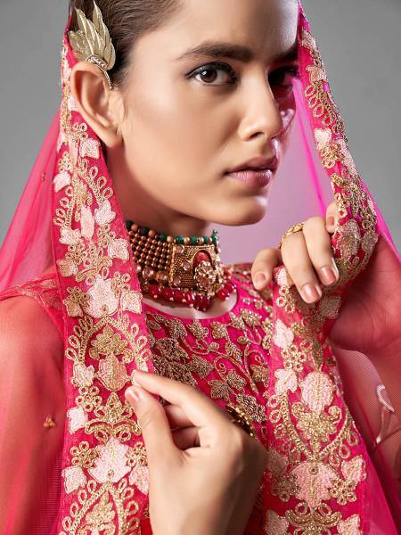 Myra Red Heavy Embroidered Soft Net Bridal Lehenga | Grab2Buy