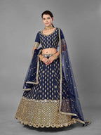Myra Navy Blue Heavy Embroidered Art Silk Bridal Lehenga | Grab2Buy