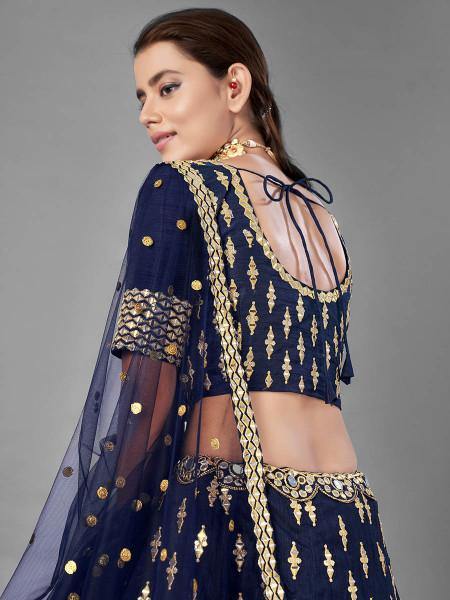 Myra Navy Blue Heavy Embroidered Art Silk Bridal Lehenga | Grab2Buy