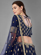 Myra Navy Blue Heavy Embroidered Art Silk Bridal Lehenga | Grab2Buy