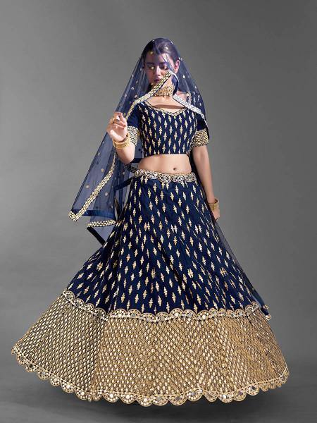 Myra Navy Blue Heavy Embroidered Art Silk Bridal Lehenga | Grab2Buy