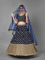 Myra Navy Blue Heavy Embroidered Art Silk Bridal Lehenga | Grab2Buy