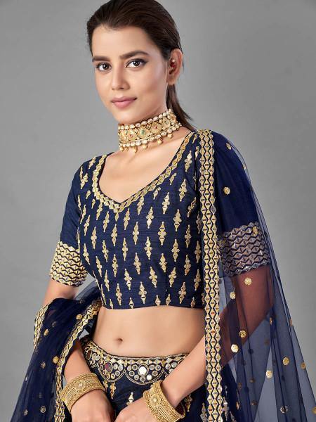 Myra Navy Blue Heavy Embroidered Art Silk Bridal Lehenga | Grab2Buy