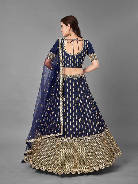 Myra Navy Blue Heavy Embroidered Art Silk Bridal Lehenga | Grab2Buy