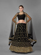 Myra Black Heavy Embroidered Georgette Bridal Lehenga | Grab2Buy