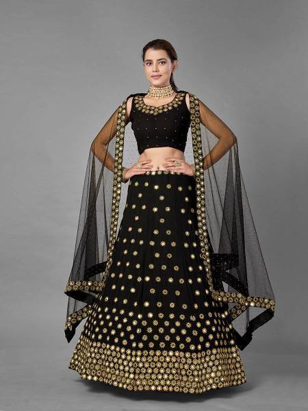 Myra Black Heavy Embroidered Georgette Bridal Lehenga | Grab2Buy