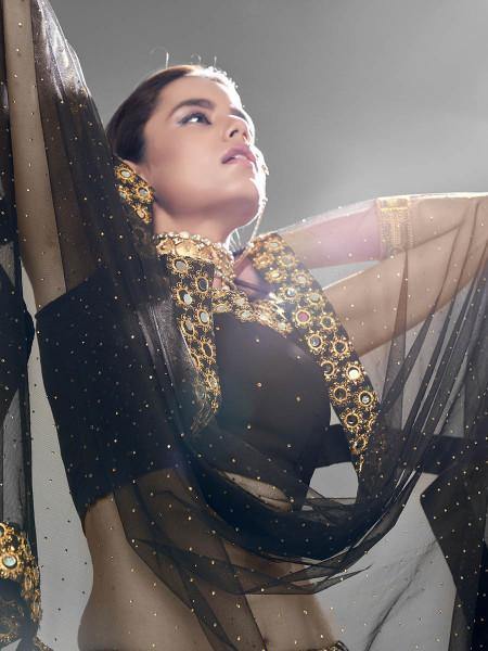 Myra Black Heavy Embroidered Georgette Bridal Lehenga | Grab2Buy