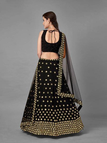 Myra Black Heavy Embroidered Georgette Bridal Lehenga | Grab2Buy
