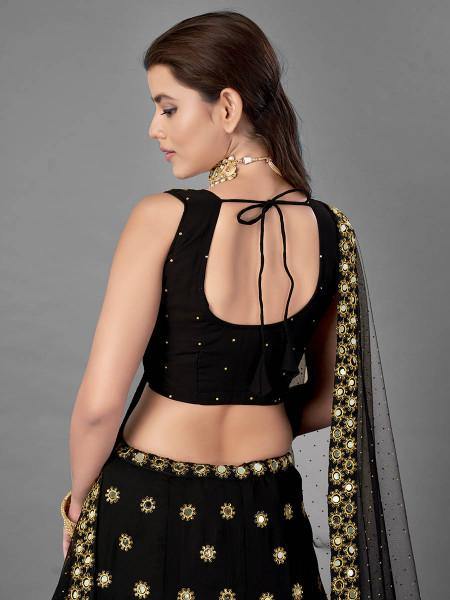 Myra Black Heavy Embroidered Georgette Bridal Lehenga | Grab2Buy