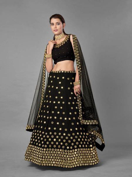 Myra Black Heavy Embroidered Georgette Bridal Lehenga | Grab2Buy