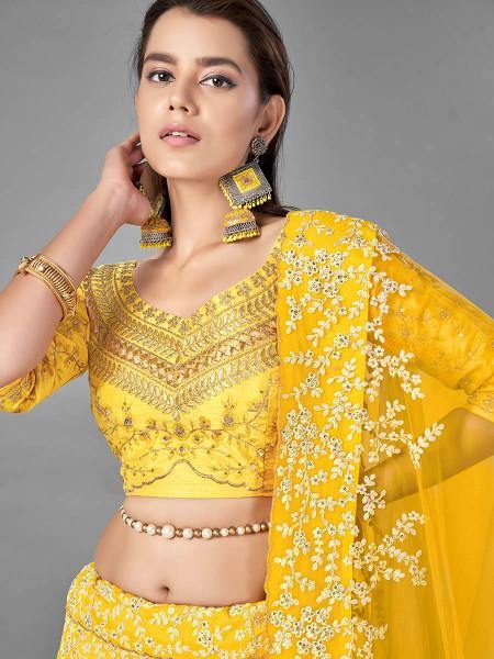 Myra Yellow Heavy Embroidered Art Silk Bridal Lehenga | Grab2Buy
