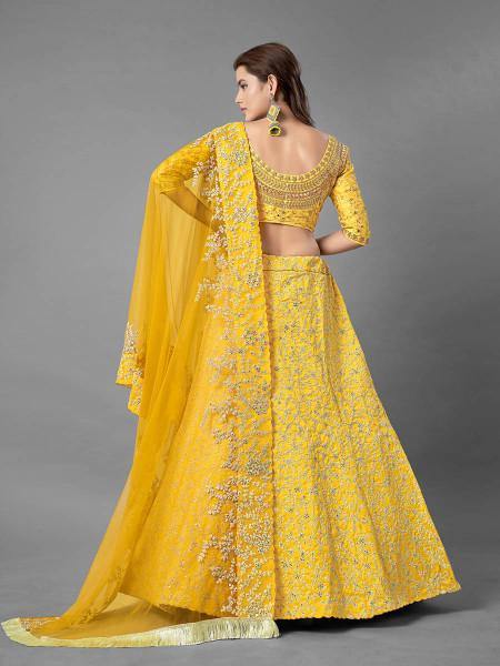 Myra Yellow Heavy Embroidered Art Silk Bridal Lehenga | Grab2Buy