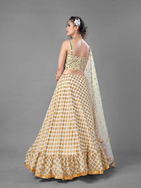 Myra White Heavy Embroidered Viscose Silk Bridal Lehenga | Grab2Buy