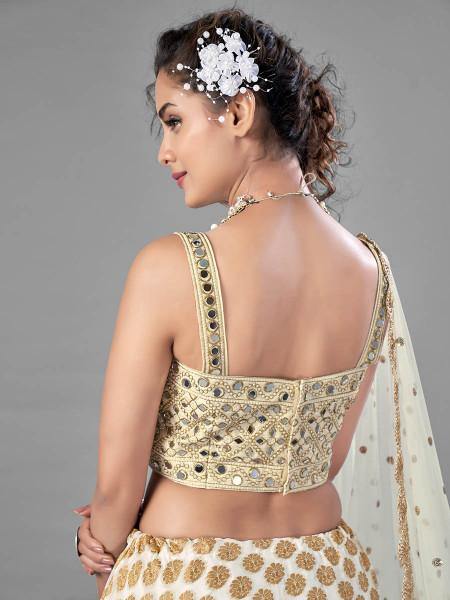 Myra White Heavy Embroidered Viscose Silk Bridal Lehenga | Grab2Buy