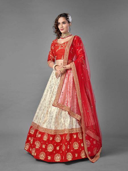 Myra Red Heavy Embroidered Art Silk & Jaquard Bridal Lehenga | Grab2Buy