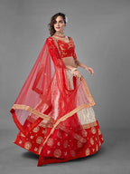 Myra Red Heavy Embroidered Art Silk & Jaquard Bridal Lehenga | Grab2Buy