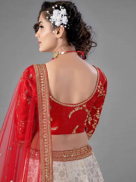 Myra Red Heavy Embroidered Art Silk & Jaquard Bridal Lehenga | Grab2Buy