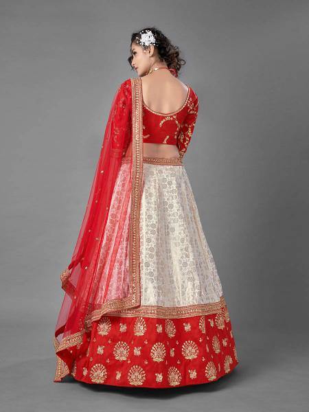 Myra Red Heavy Embroidered Art Silk & Jaquard Bridal Lehenga | Grab2Buy