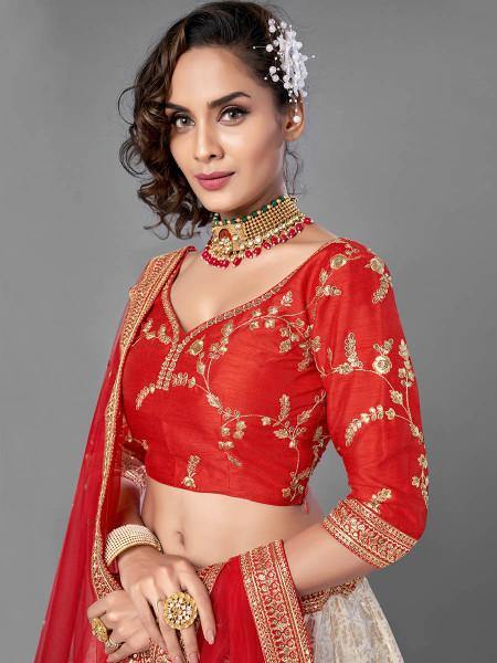 Myra Red Heavy Embroidered Art Silk & Jaquard Bridal Lehenga | Grab2Buy