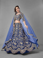 Myra Blue Heavy Embroidered Art Silk Bridal Lehenga | Grab2Buy