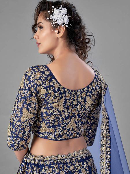 Myra Blue Heavy Embroidered Art Silk Bridal Lehenga | Grab2Buy