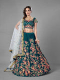 Myra Rama Green Heavy Embroidered Satin Velvet Bridal Lehenga | Grab2Buy