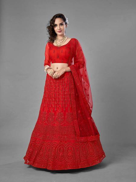 Myra Red Heavy Embroidered Art Silk Bridal Lehenga | Grab2Buy