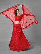Myra Red Heavy Embroidered Art Silk Bridal Lehenga | Grab2Buy