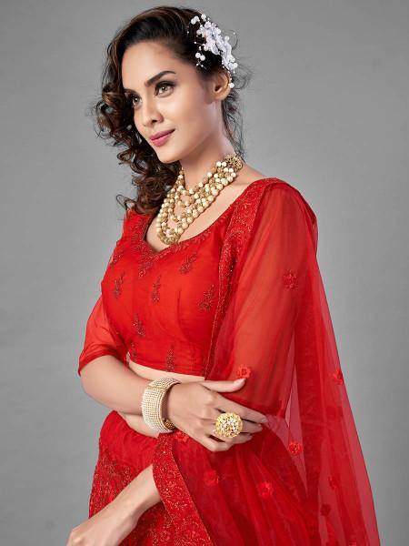 Myra Red Heavy Embroidered Art Silk Bridal Lehenga | Grab2Buy