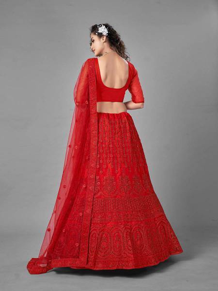 Myra Red Heavy Embroidered Art Silk Bridal Lehenga | Grab2Buy