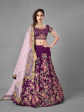 Myra Purple Heavy Embroidered Satin Velvet Bridal Lehenga | Grab2Buy