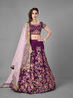 Myra Purple Heavy Embroidered Satin Velvet Bridal Lehenga | Grab2Buy