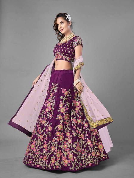 Myra Purple Heavy Embroidered Satin Velvet Bridal Lehenga | Grab2Buy