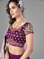Myra Purple Heavy Embroidered Satin Velvet Bridal Lehenga | Grab2Buy