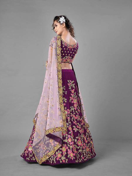 Myra Purple Heavy Embroidered Satin Velvet Bridal Lehenga | Grab2Buy