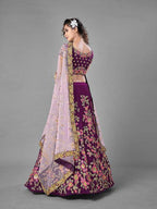 Myra Purple Heavy Embroidered Satin Velvet Bridal Lehenga | Grab2Buy