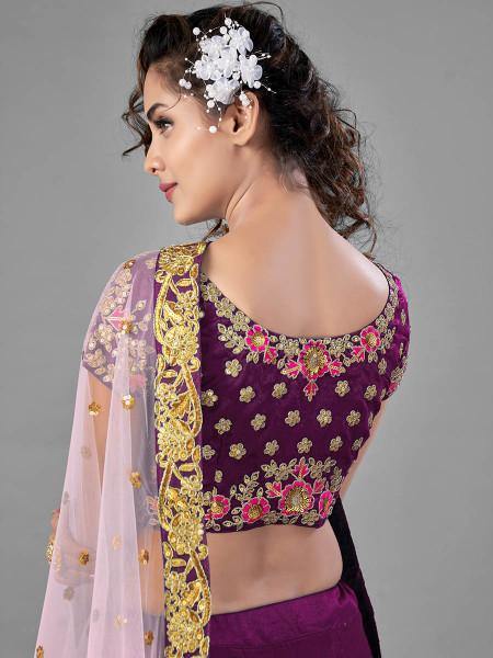 Myra Purple Heavy Embroidered Satin Velvet Bridal Lehenga | Grab2Buy