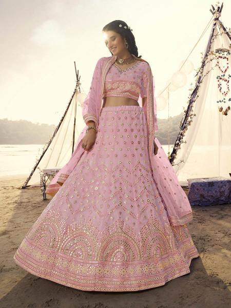 Myra Pink Heavy Embroidered Organza Bridal Lehenga | Grab2Buy