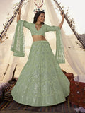 Myra Pista Embroidered Organza Bridal Lehenga | Grab2Buy