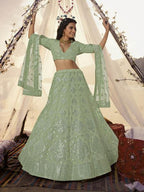 Myra Pista Embroidered Organza Bridal Lehenga | Grab2Buy