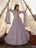 Myra Purple Embroidered Organza Bridal Lehenga | Grab2Buy