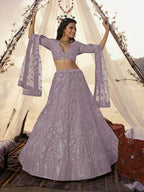 Myra Purple Embroidered Organza Bridal Lehenga | Grab2Buy